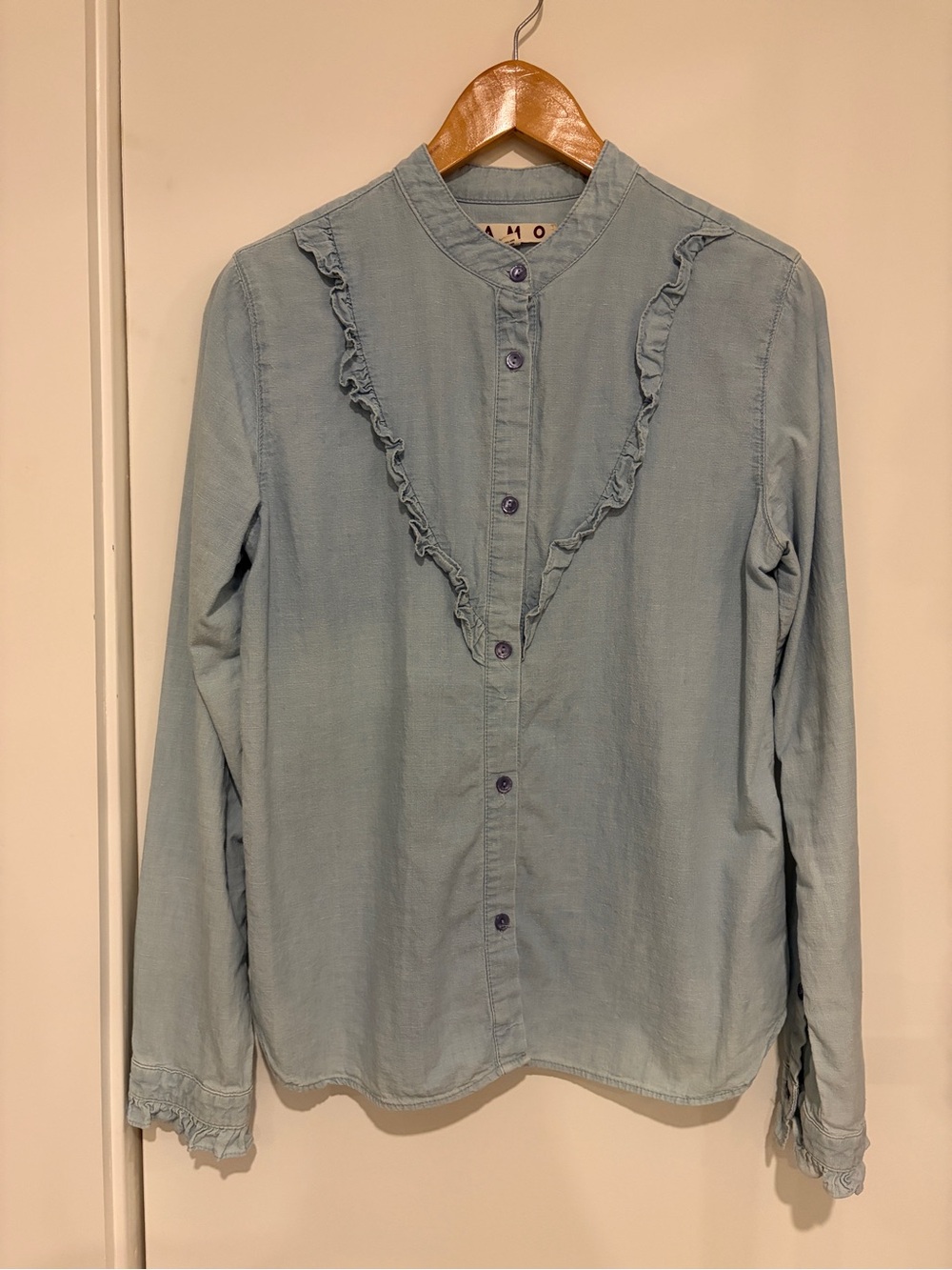 AMO Cooper Ruffled Chambray Shirt